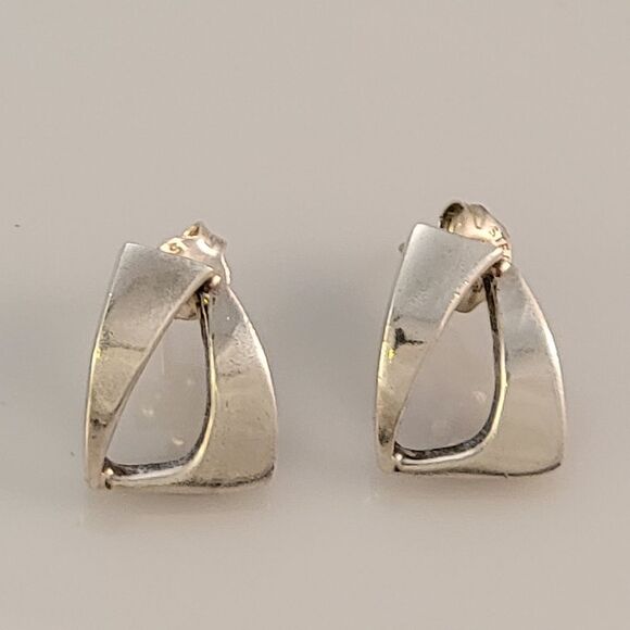 Sterling Contemporary Rounded Geometric Post Earrings - Picture 5 of 5